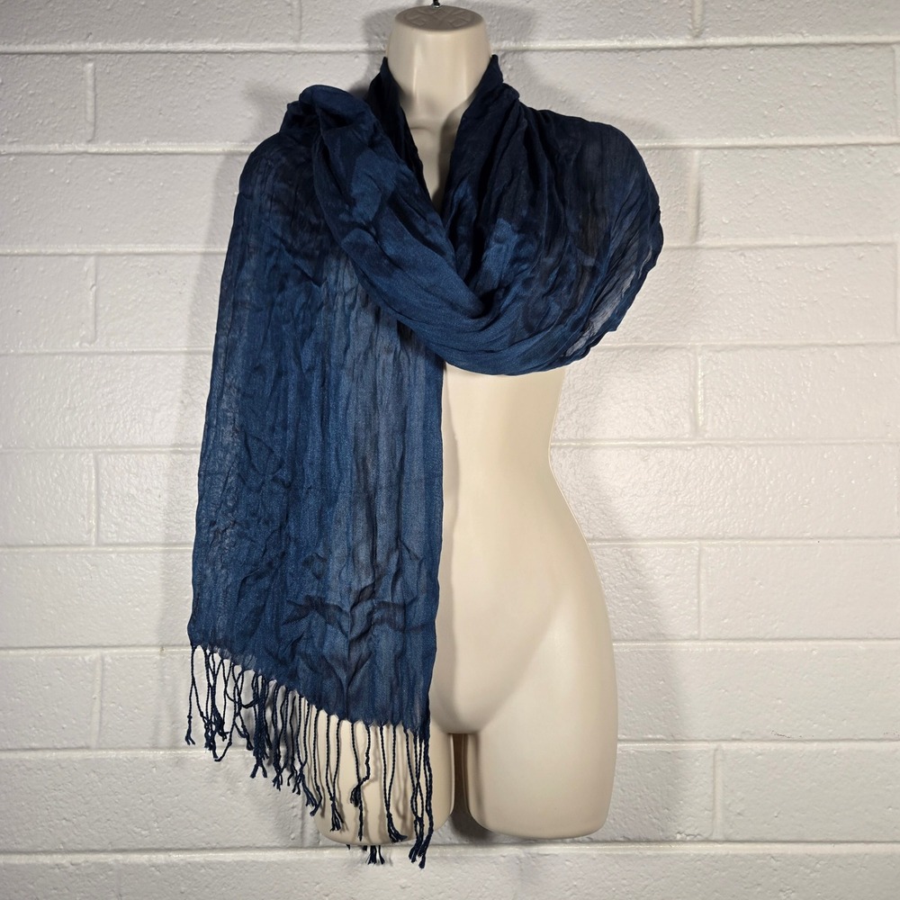 Cotton Silk Blend Crinkle Fringe Scarf Wrap Shawl 28x72 Lightweight Lagenlook
